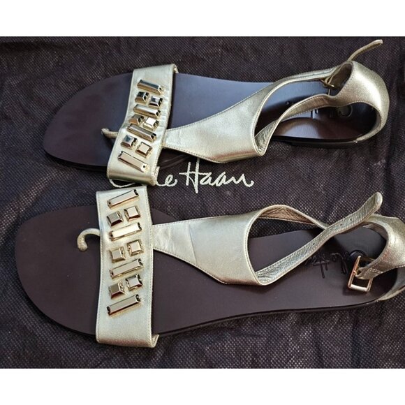 Cole Haan Gold Flat Egyptian Sandals Size 10 - Picture 3 of 7